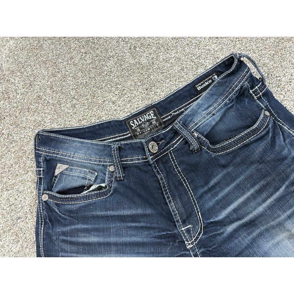 SALVAGE MAYHEM BUCKLE ‎ SLVG Regular Boot Cut Denim Blue Jeans 33L #0415 - Picture 6 of 13